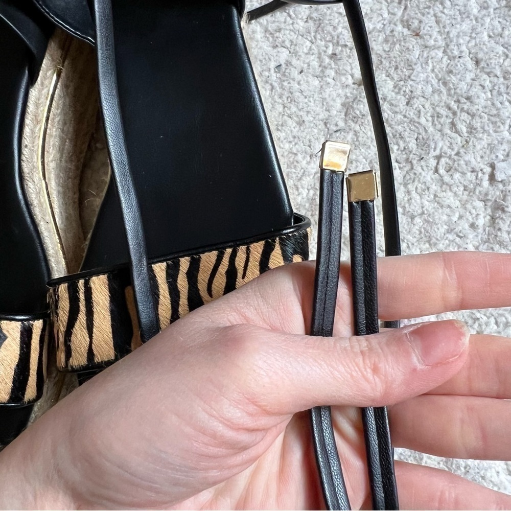 Bleecker & Bond Odette Tiger Print Calf Hair Espadrille Platform Wedge Sandals - Picture 8 of 9